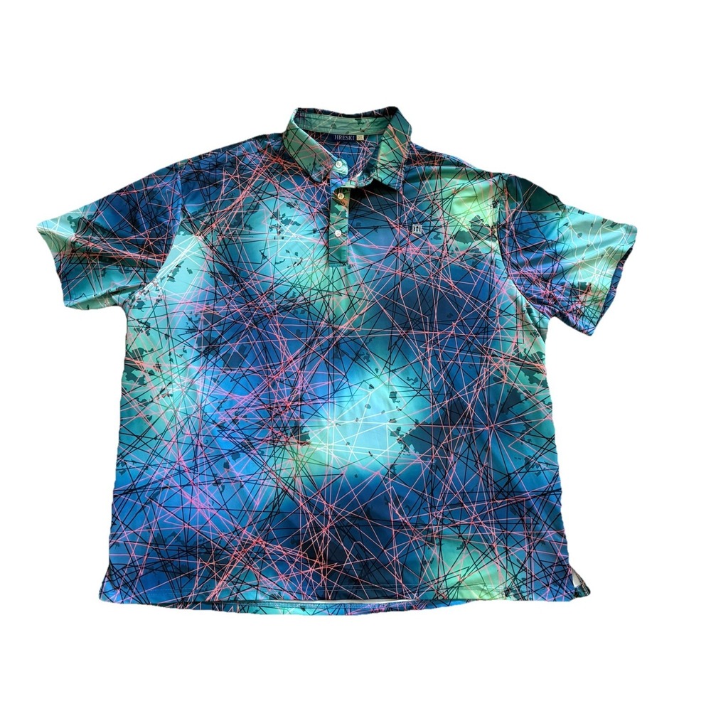 Hreski Golf Shirt Abstract Geometric Line Pattern Size 3XL